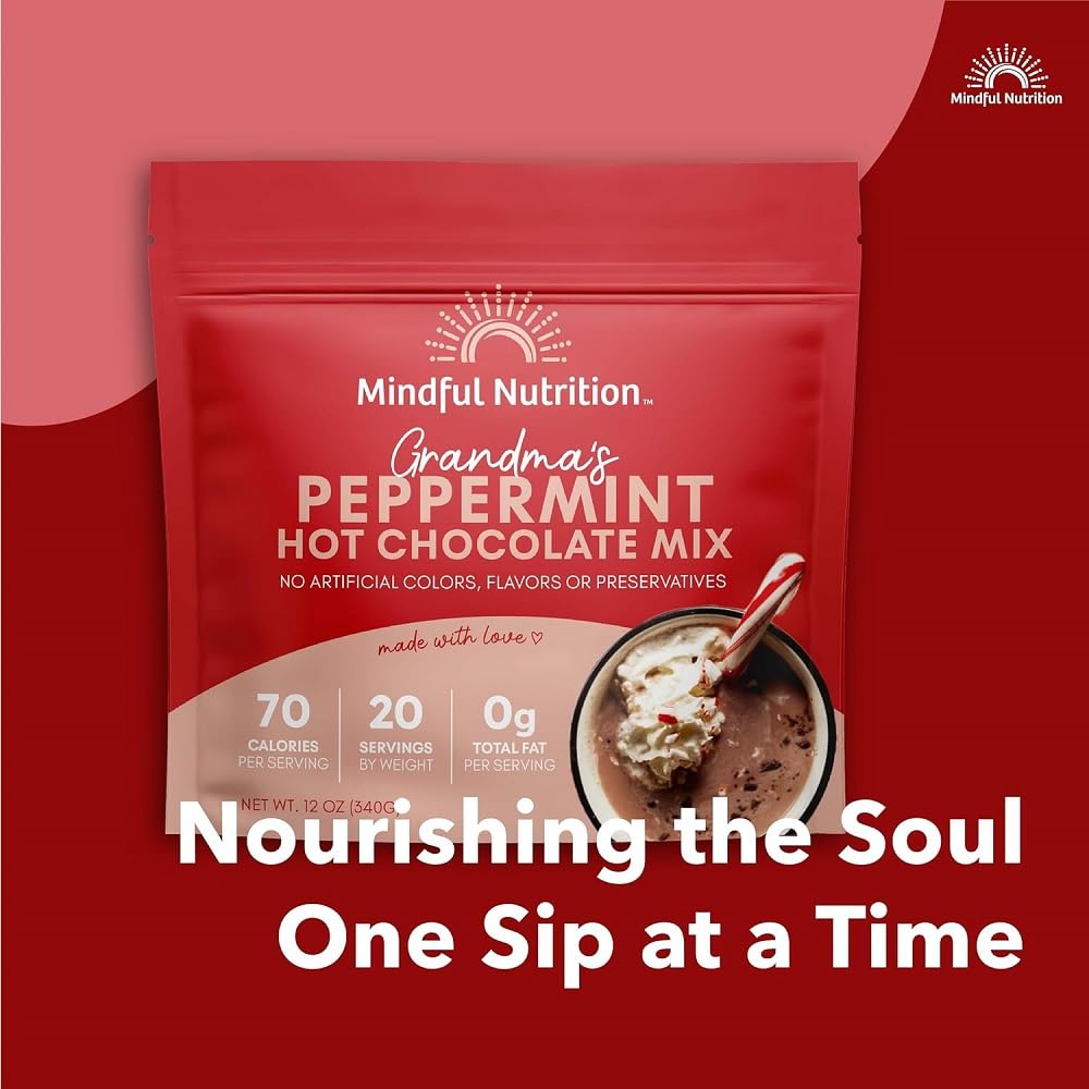 Mindful Nutrition Grandmas Organic Peppermint Hot Chocolate Mix - Rich Cocoa Powder for Winter Warmth, Holiday Gifts & Cozy Family Moments