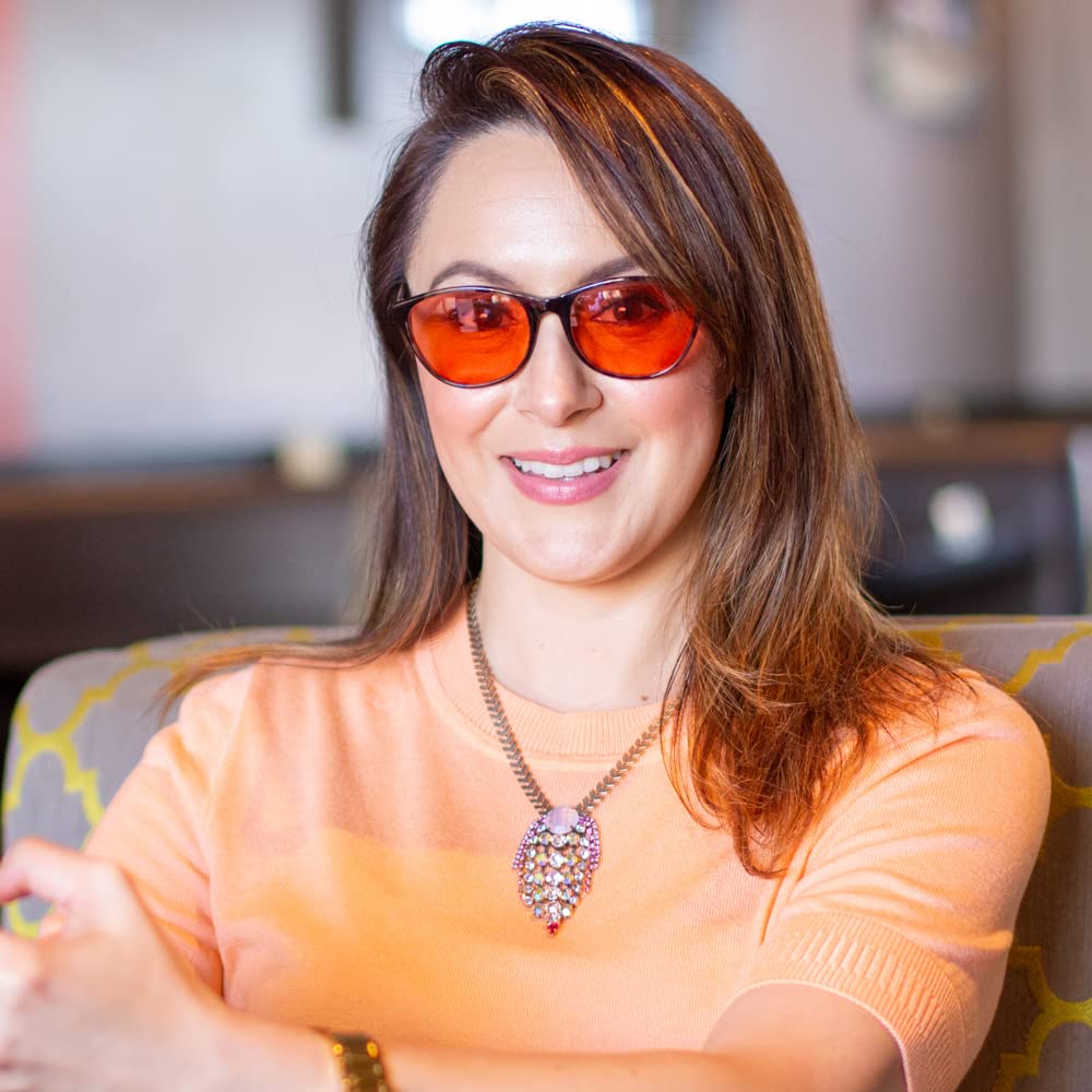 TheraSpecs Audrey Glasses for Light Sensitivity & Migraine Relief - FL-41 Tinted Lenses, Blue Light Blocking, Computer & Outdoor Use (Bundle) - Perfect for Office Work, Screen Time, and Bright Environments