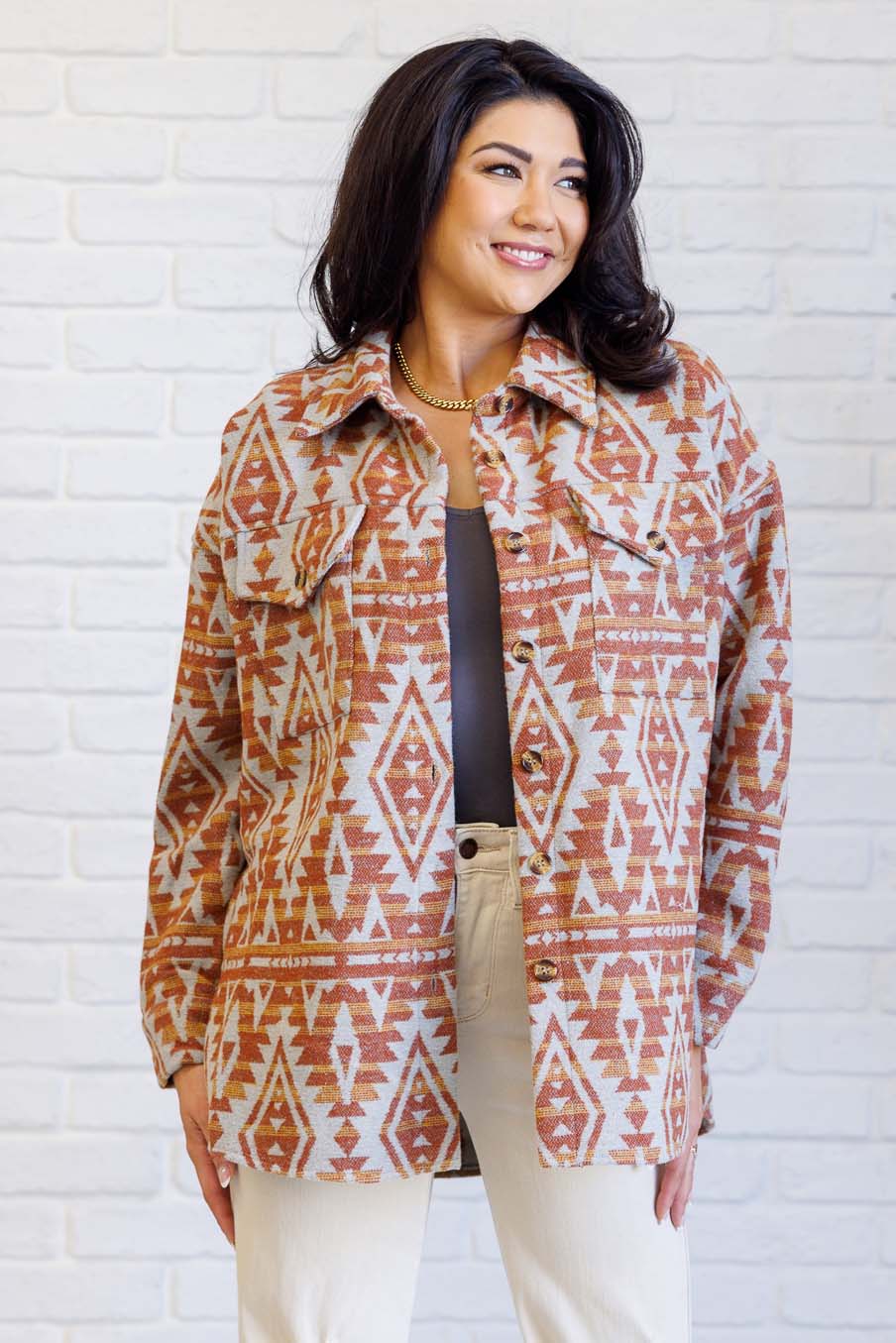 Stylish Aztec Shacket for Women - Cozy Oversized Button-Up Cardigan Jacket - Perfect for Fall, Winter & Layering Outfits