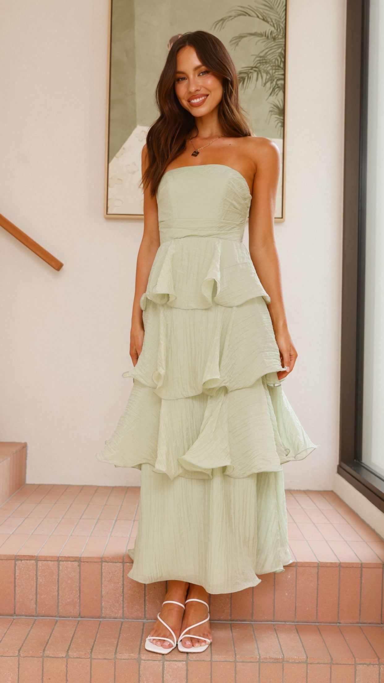 Lanica Maxi Dress for Women - Flowy Sage Green Summer Dress - Perfect for Beach Vacation, Wedding Guest & Casual Outings