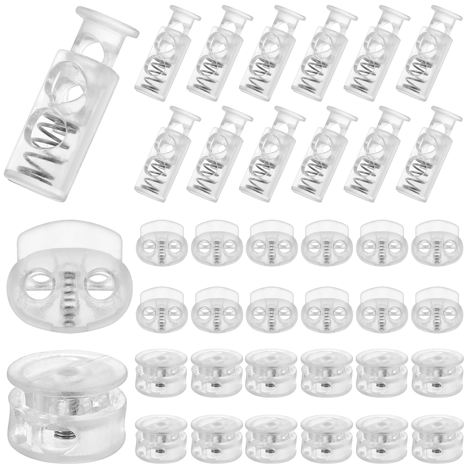 48PCS Spring Cord Locks - Plastic Drawstring Adjusters for Hoodies, Jackets & Bags | Toggle Stopper Fastener for Shoelaces & Outdoor Gear | DIY Crafting & Clothing Repair Accessories