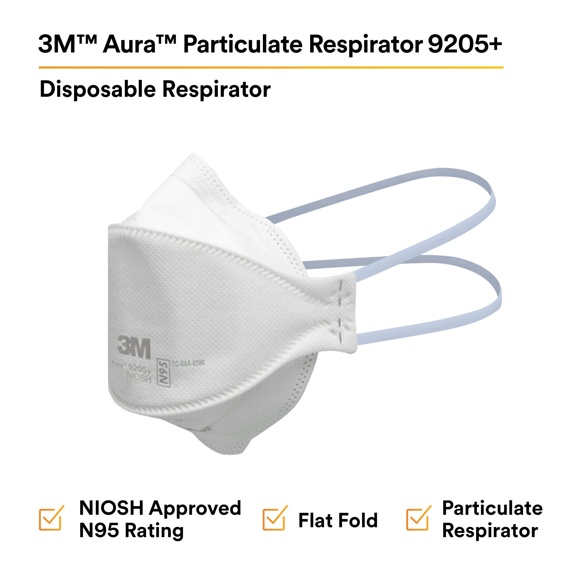 3M Aura Particulate Respirator 9205+ N95 Masks - 20 Pack, NIOSH Certified for Dust, Pollen & Air Pollution Protection - Ideal for Construction, Woodworking & Allergy Season