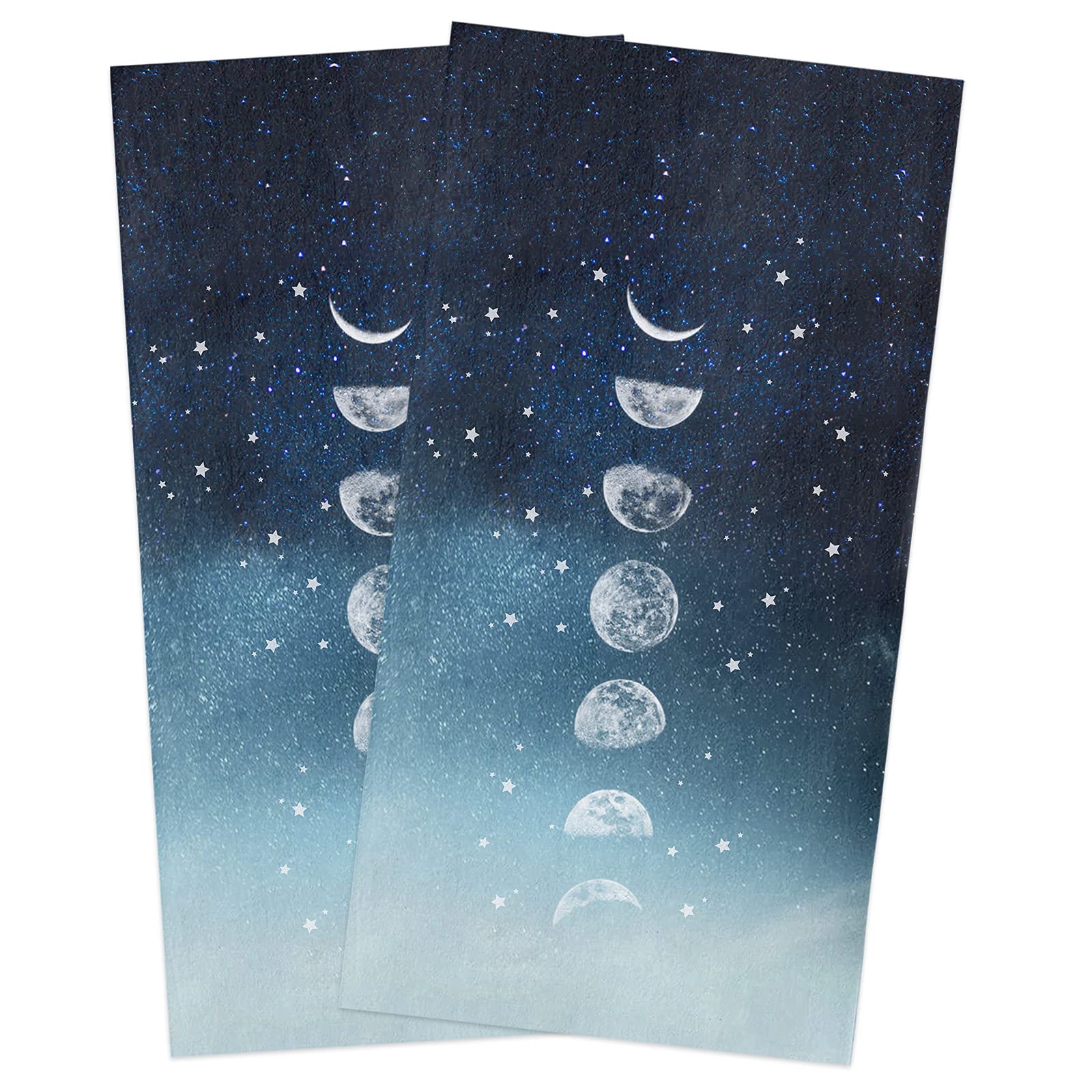 Zadaling Ombre Sky Star Moon Phase Cotton Kitchen Towels 16x28 Inches - Soft Absorbent Dish Cloths, Tea Towels & Hand Towels (2 Pack) for Cooking, Baking, Bar Cleaning & Home Decor