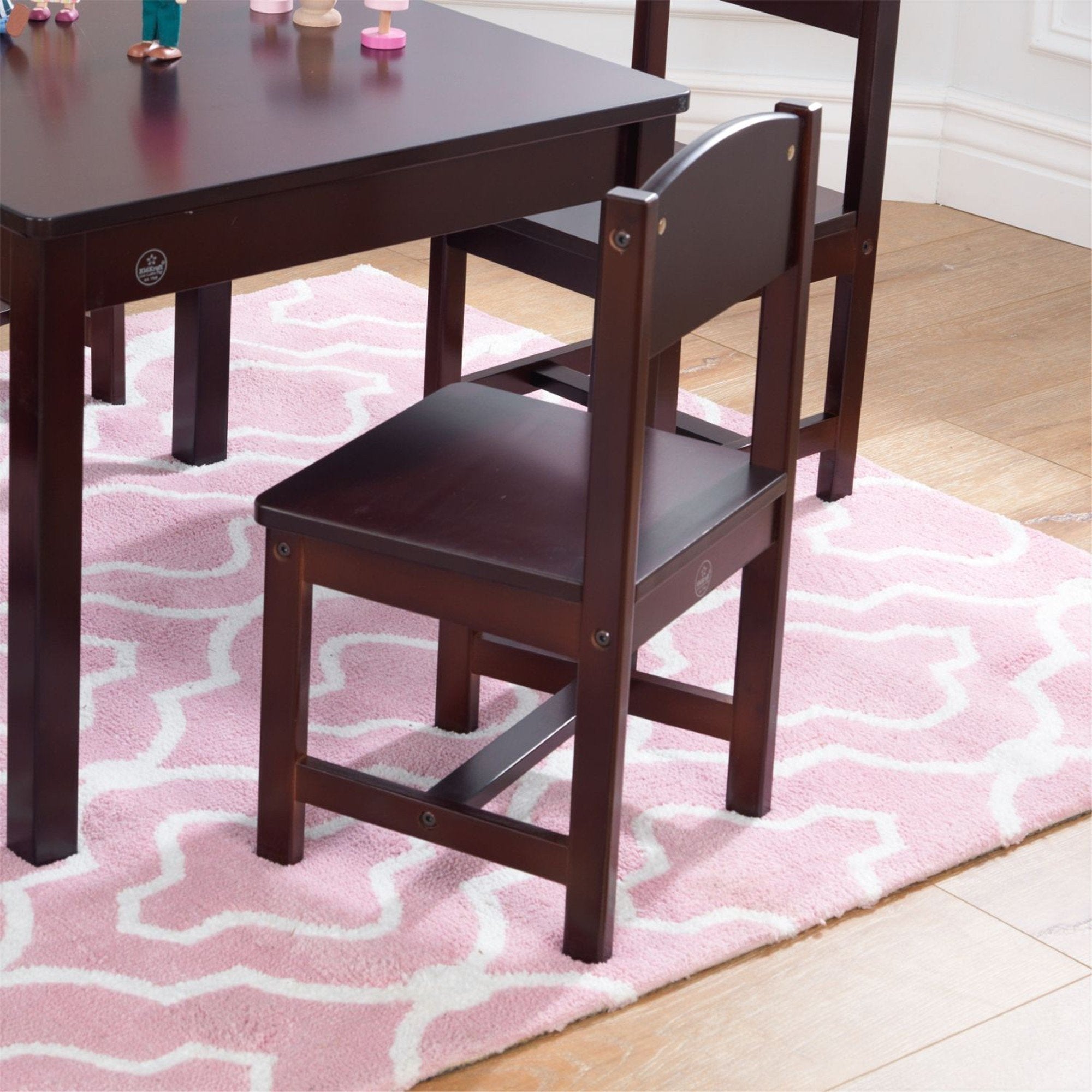KidKraft Farmhouse Table and 4 Chairs Set - Espresso Wooden Kids Dining Furniture for Kitchen, Playroom, and Outdoor Picnics