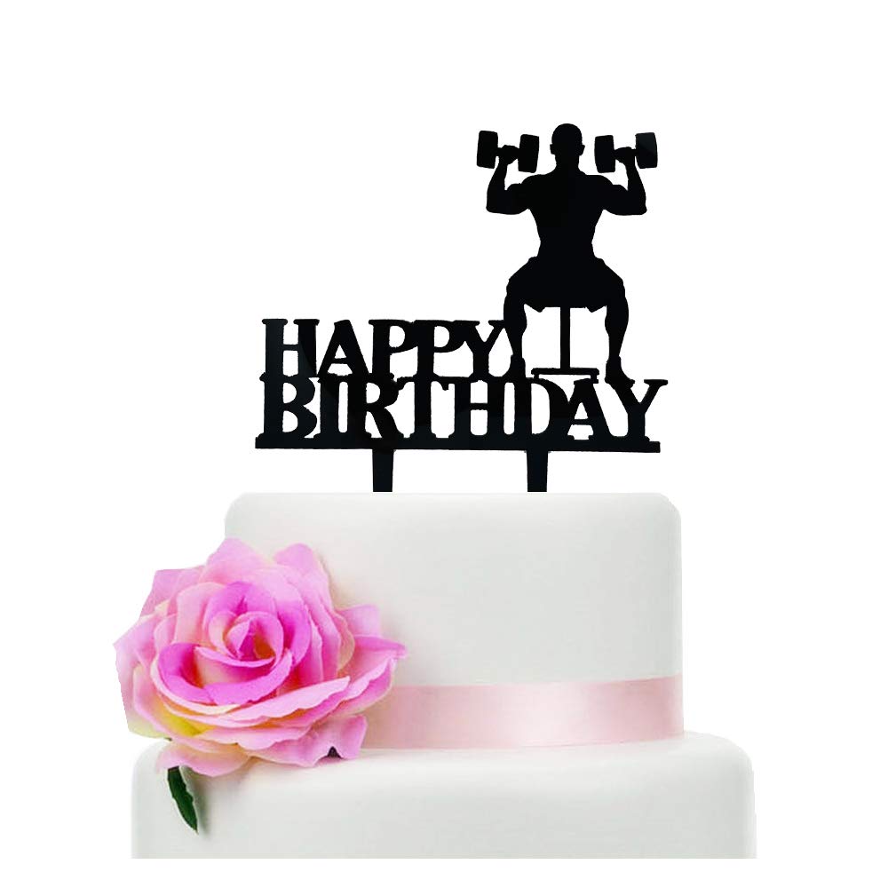 Black Acrylic Dumbbell Cake Topper - Sports Theme Birthday Decor for Fitness Lovers | Perfect for Gym-Themed Cakes, Workout Parties & Athlete Celebrations