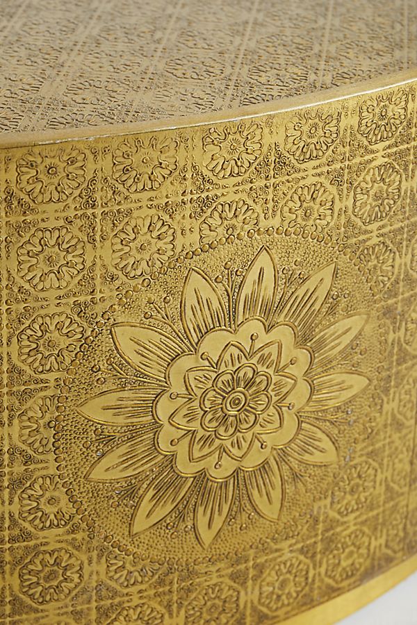 Handmade Embossed Metal Round Coffee Table - Modern Living Room Furniture for Home Decor, Perfect for Small Spaces & Apartments