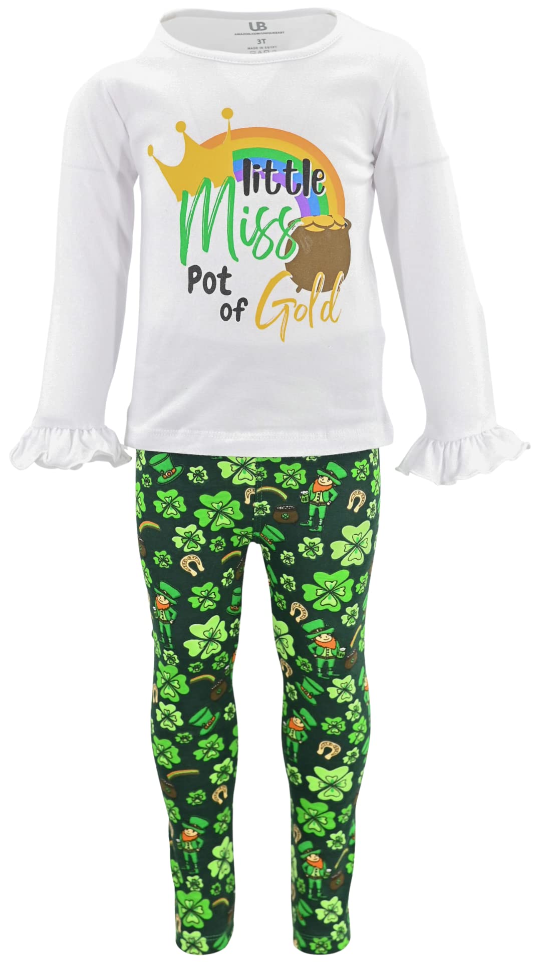 Unique Baby Girls 2-Piece St. Patrick's Day Outfit - Miss Pot of Gold Legging Set for Holiday Photos & Celebrations
