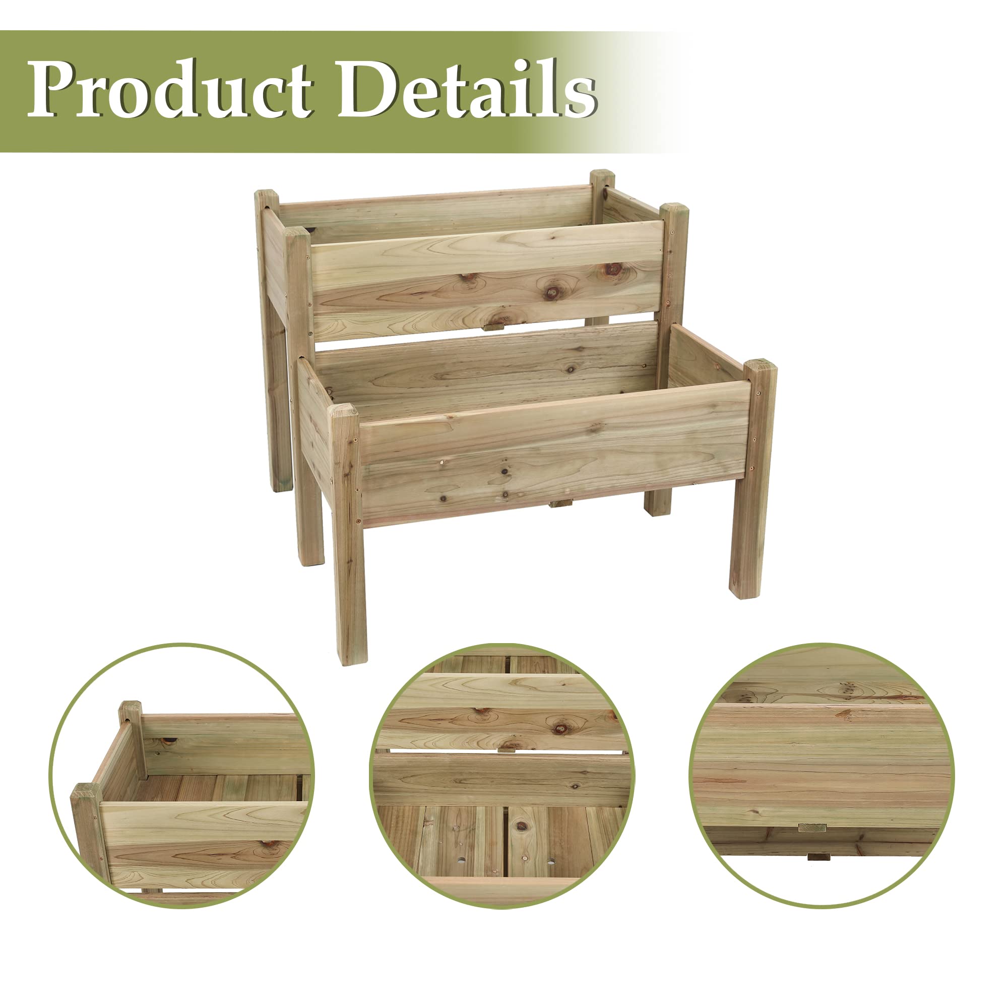 LuxenHome 2-Tier Elevated Wooden Garden Bed Kit - Raised Planter Box for Vegetables, Herbs & Flowers - Perfect for Backyard, Patio & Small Space Gardening
