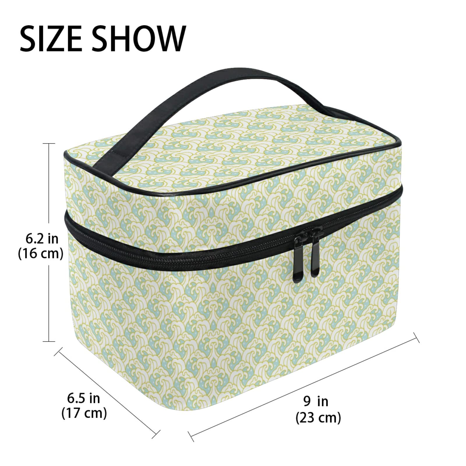 White and Yellow Wave Design Cosmetic Bag Organizer - Zippered Makeup Pouch & Toiletry Case for Women & Girls | Perfect for Travel, Gym, and Daily Essentials Storage