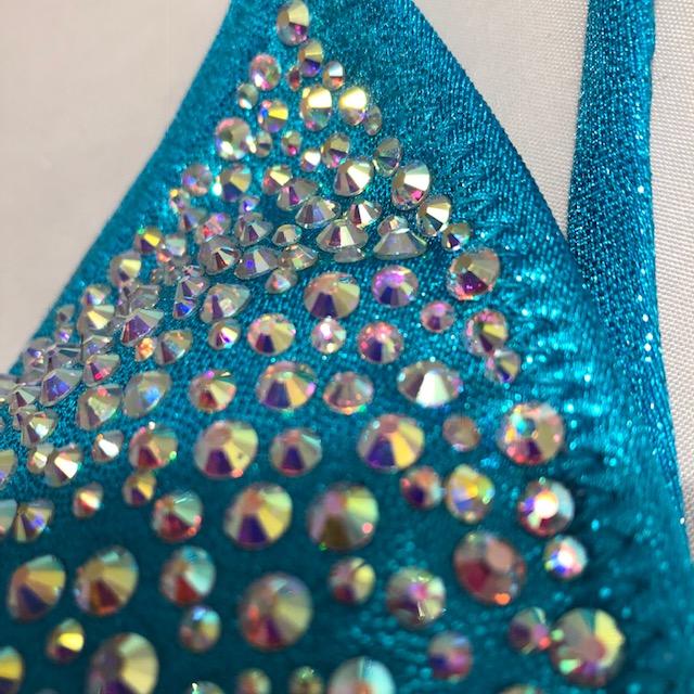 Competition Bikini Suit - Turquoise Burst Crystal Rhinestone Posing Bikini for Women | Stage Performance, Bodybuilding, Fitness Shows, Swimwear, Beachwear