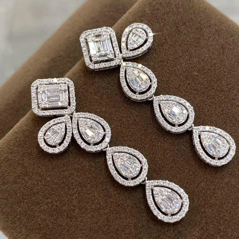 18K White Gold Diamond Drop Earrings for Women - 1.5 Carat Real Natural Diamonds, Luxury Wedding Jewelry - Perfect for Bridal, Anniversary, and Special Occasion Gifts