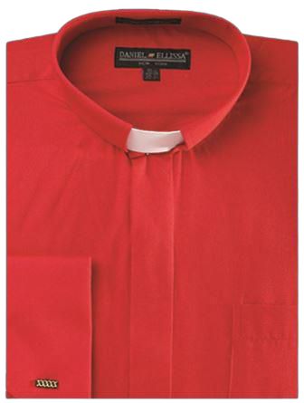 Daniel Ellissa DS3007R Red Clergy Shirt with White Tap Band - Formal Church Attire for Ministers & Priests - Perfect for Sunday Services, Weddings & Religious Ceremonies