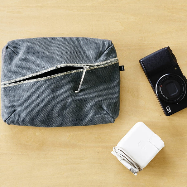 Premium Japanese Kurashiki Hampu Canvas Pouch - Medium Size in Bluish Gray | Durable & Stylish Storage for Travel, Office, and Everyday Essentials