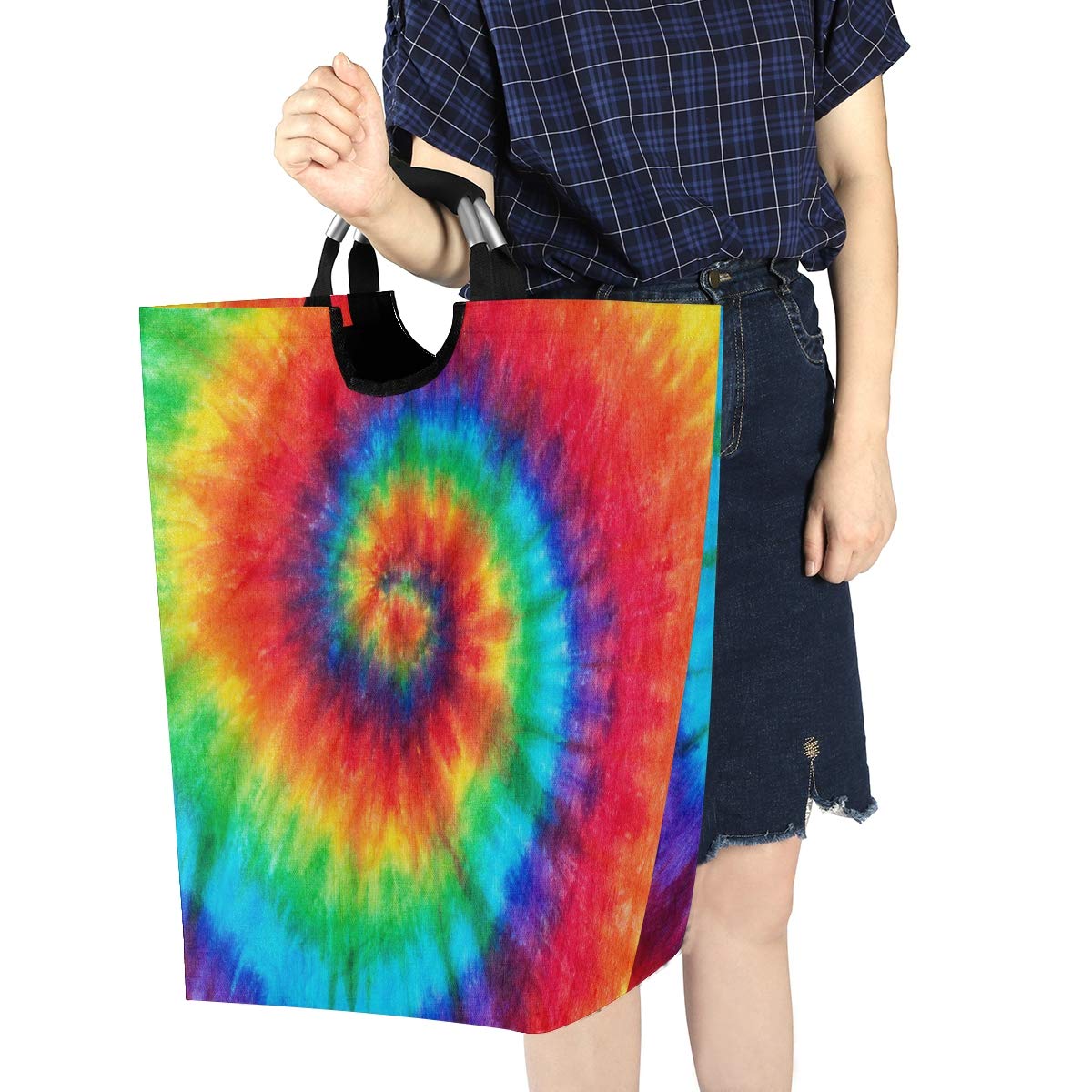 AUUXVA Collapsible Laundry Basket - Large Tie Dye Rainbow Clothes Hamper with Handles for Dirty Laundry, Toys & Storage | Perfect for Nursery, Dorm, Bedroom & Bathroom Organization | Space-Saving Foldable Design for Small Spaces