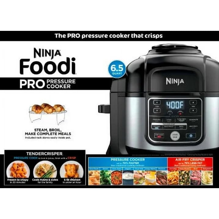 Ninja Foodi 10-in-1 Pro Pressure Cooker & Air Fryer, 6.5-Qt Multicooker with TenderCrisp Technology | Stainless Steel, Nonstick, PTFE/PFOA-Free | Perfect for Family Meals, Roasting, Dehydrating | Dishwasher Safe for Easy Cleaning | Ideal for Quick Weeknight Dinners, Healthy Meal Prep & Party Cooking