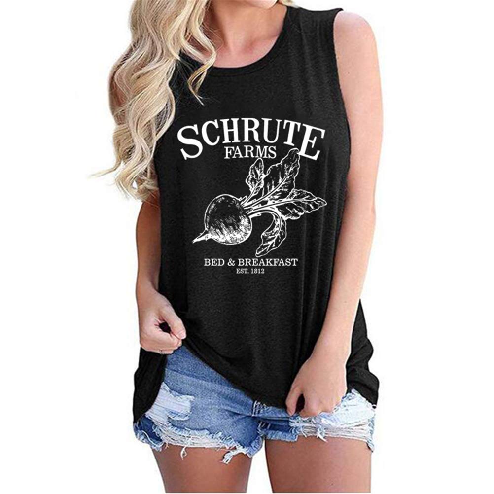 Women's Schrute Farms Graphic Tank Top - The Office Fan Sleeveless Summer Tee Shirt - Casual Wear, Cosplay & TV Show Merchandise