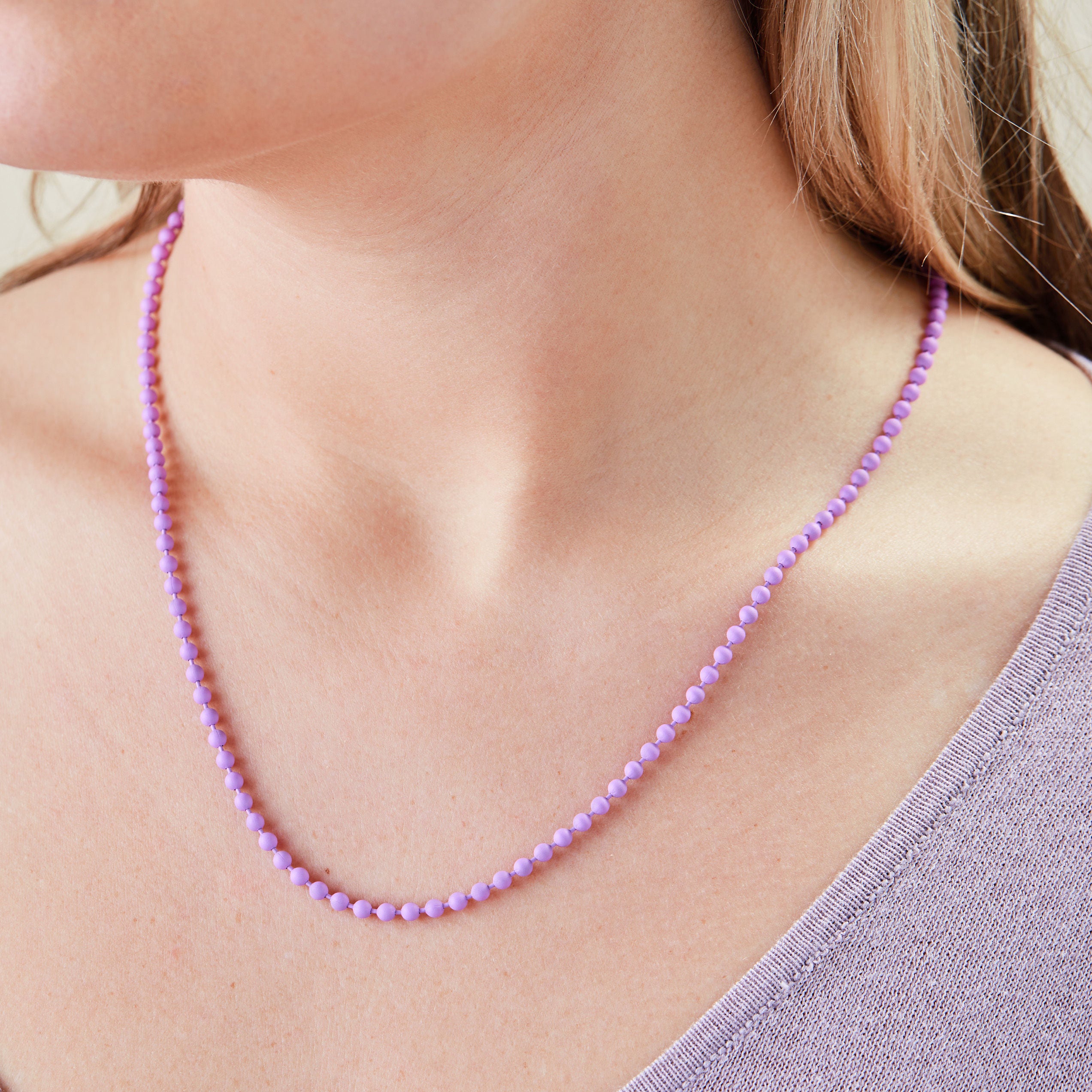 Elegant Purple Ball Chain Necklace for Women - Trendy Layering Jewelry for Casual & Formal Outfits