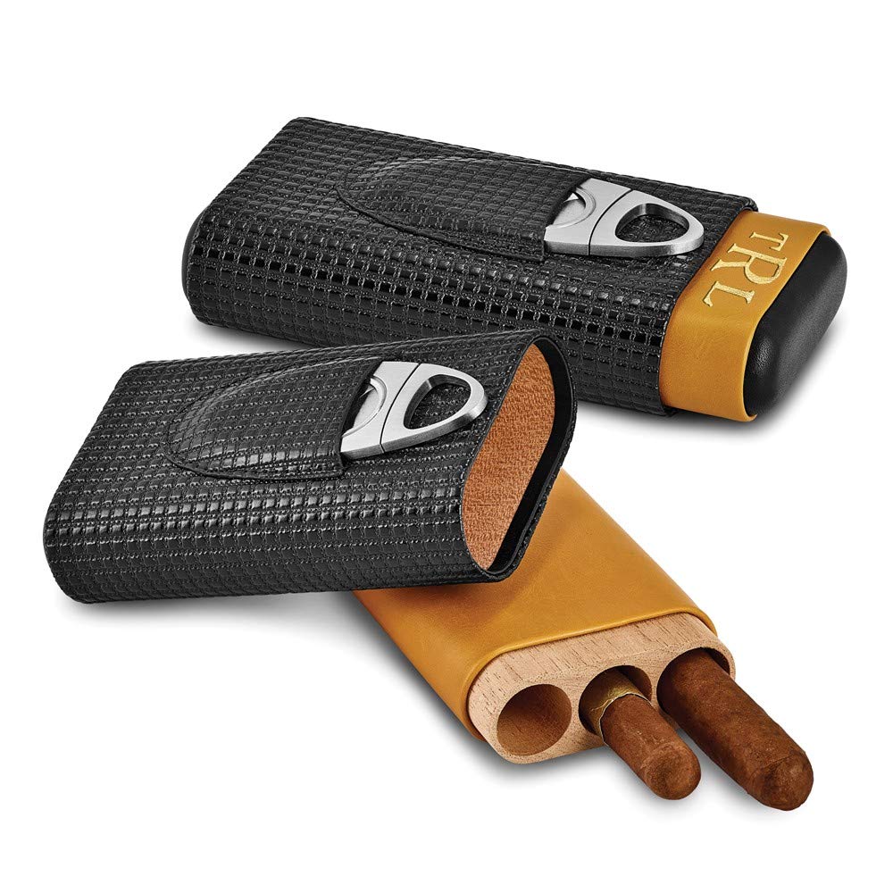 Black & Tan Polyurethane 3-Cigar Travel Humidor Case with Built-in Cutter - Perfect for Business Trips, Outdoor Adventures & Gifts for Cigar Lovers