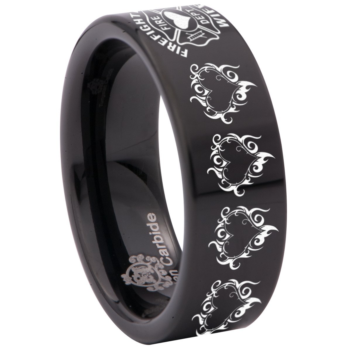 Tungsten Carbide Firefighter's Wife Ring - 8mm Wedding Band for Men & Women - Durable Anniversary Gift for First Responders - Perfect for Firefighter Spouses, EMS Partners & Police Couples