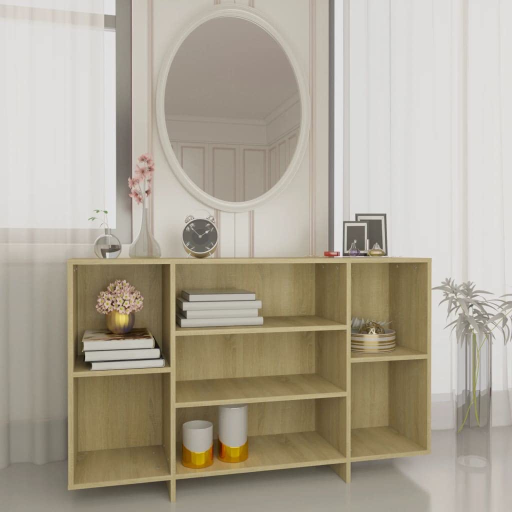 Modern Sideboard Buffet Cabinet with 7 Shelves - Hallway, Entryway & Living Room Storage Organizer - Sonoma Oak Finish - 47.2