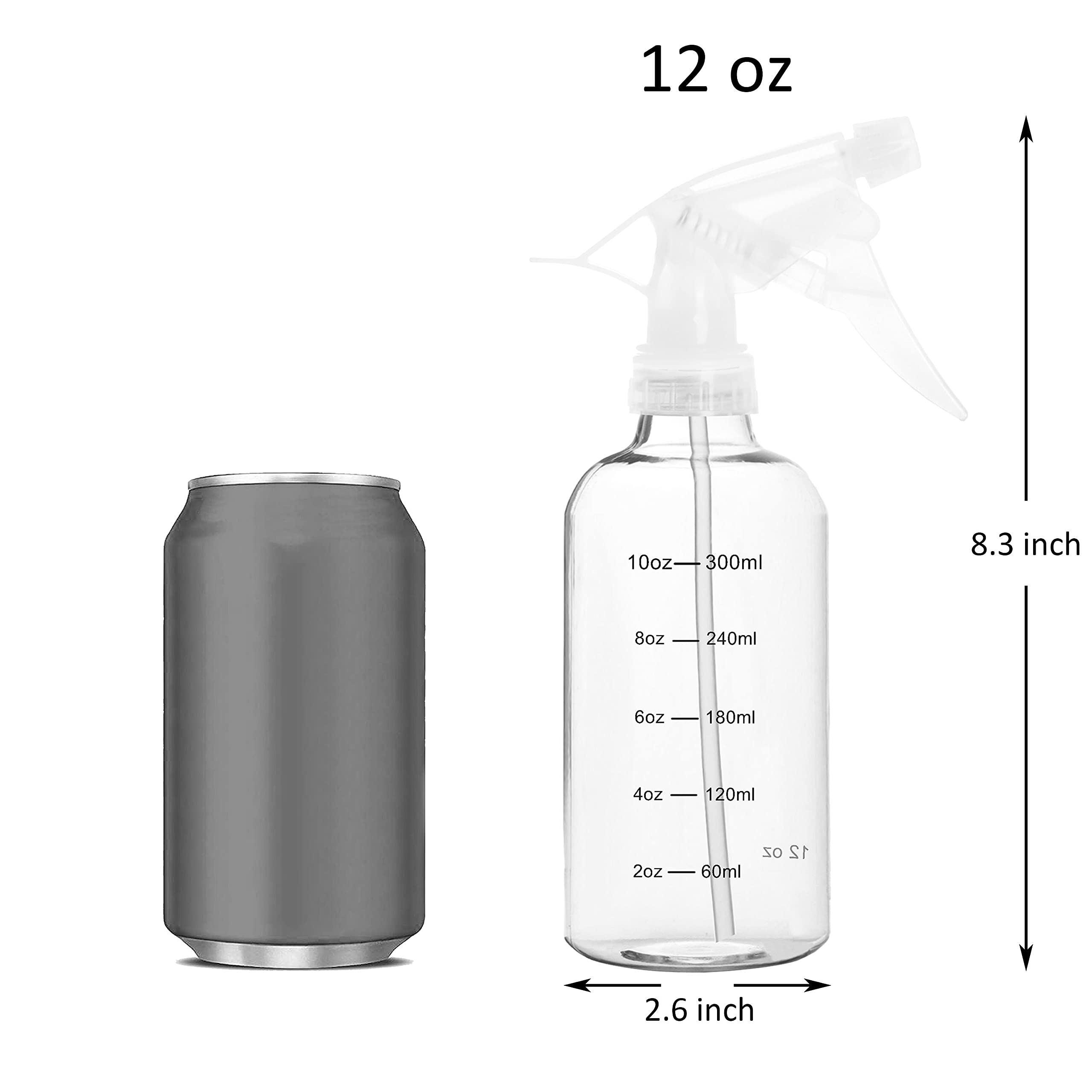 Youngever 6 Pack 12oz Empty Plastic Spray Bottles with Measurement - Refillable Bottles for Hair Care, Cleaning Solutions & DIY Projects - Perfect for Salon, Home & Garden Use
