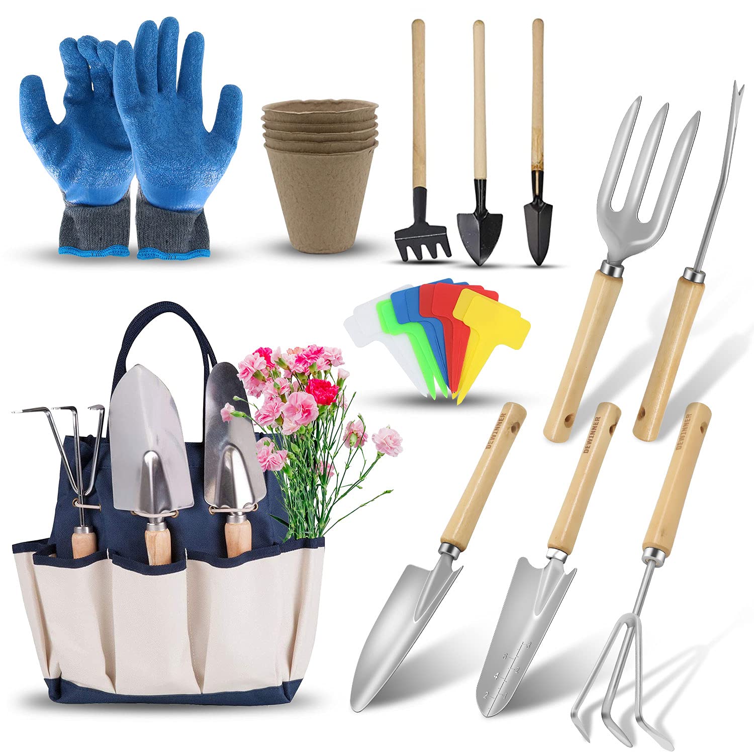 DEWINNER 23-Piece Garden Tool Set with Storage Bag & Gloves - Durable Gardening Tools for Men & Women - Perfect for Planting, Weeding & Landscaping