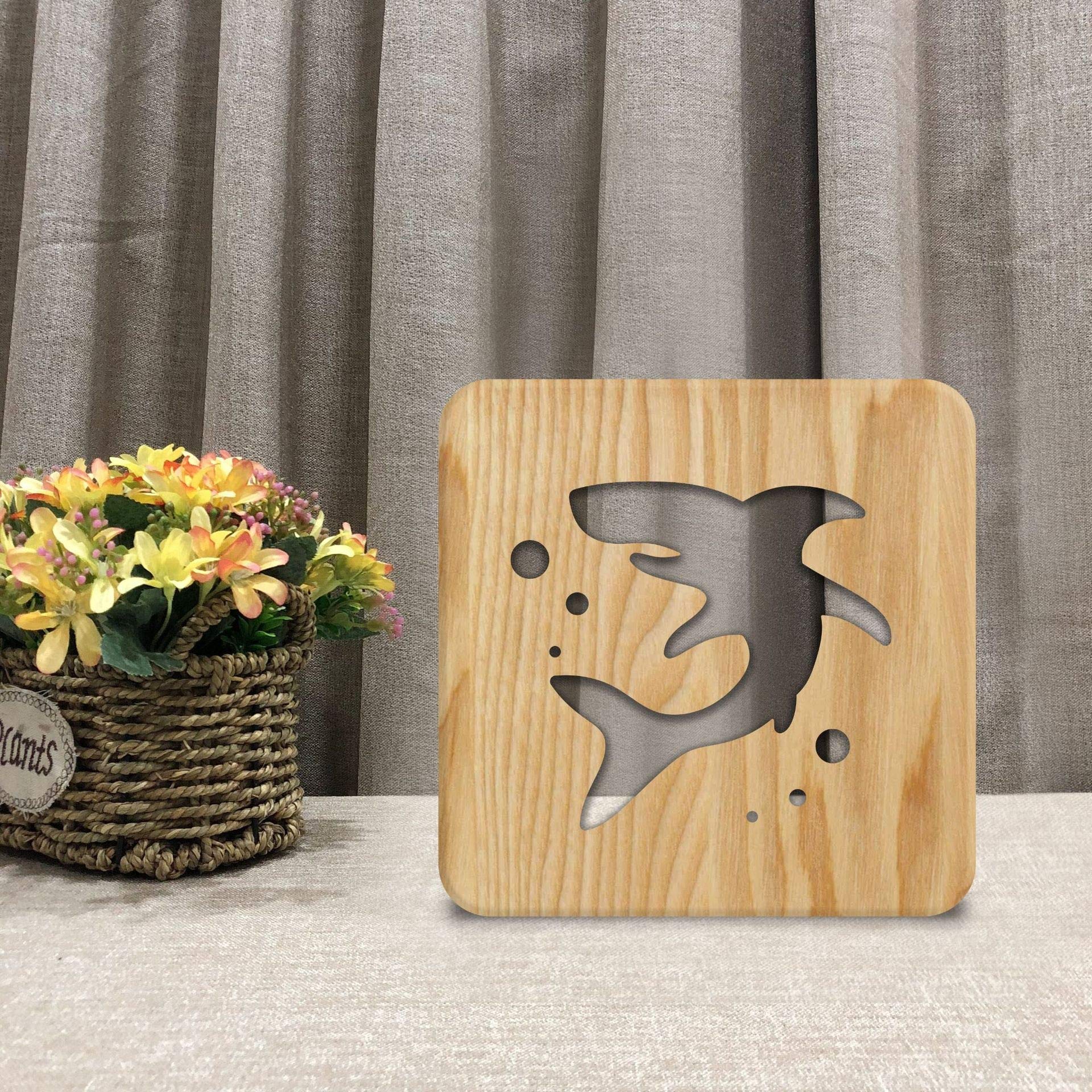 Shark Rabbit 3D Wooden LED Night Light - Modern Kids Room Decor, Creative Table Lamp for Bedroom, Nursery & Living Room - Perfect Gift for Birthday, Christmas & Home Decoration
