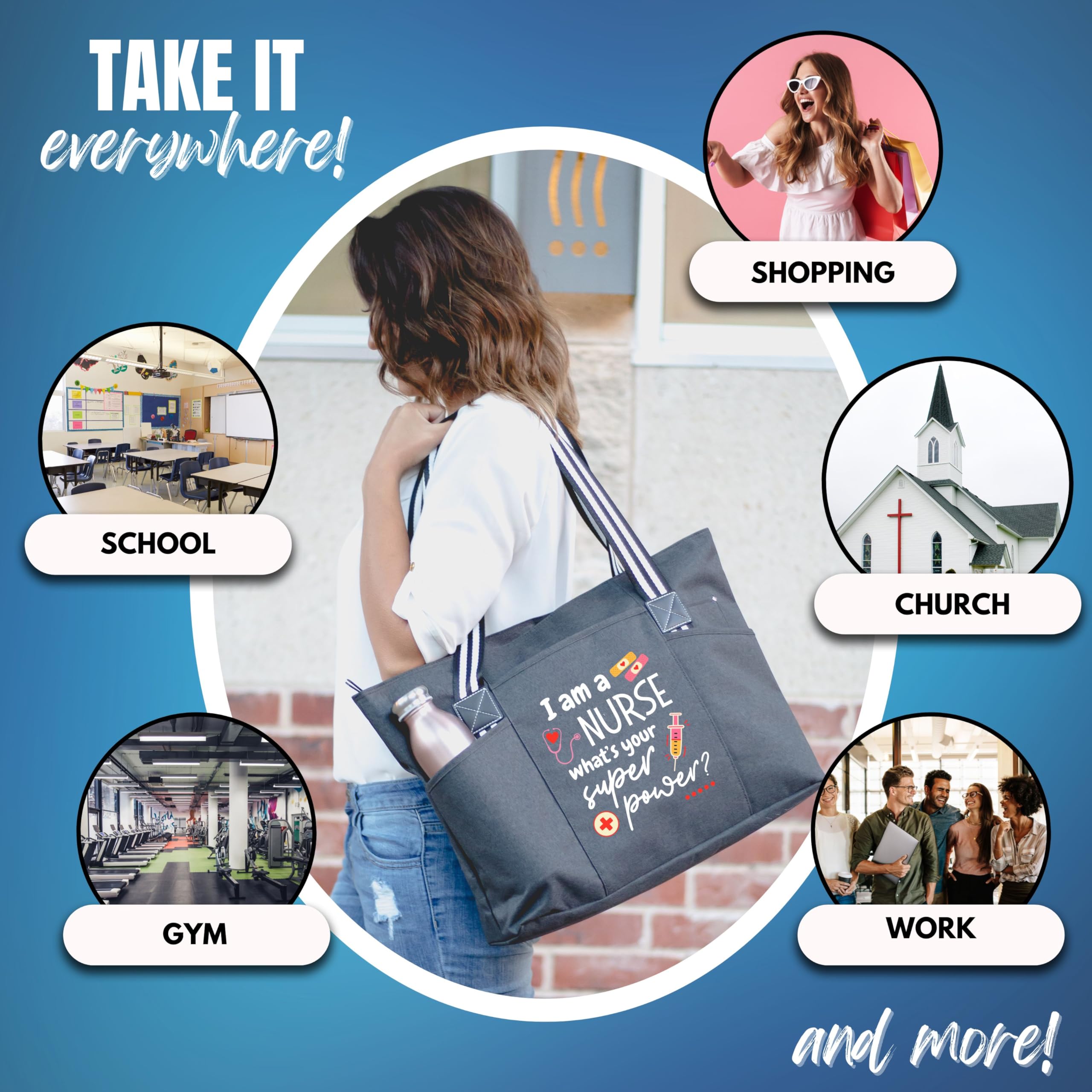 Professional Nurse Tote Bag for Women - Large Medical Work Bag with Multiple Zippered Pockets & Reinforced Shoulder Straps - Perfect Christmas Gift for Healthcare Workers - Ideal for Hospital Shifts, Nursing School, and Daily Commute