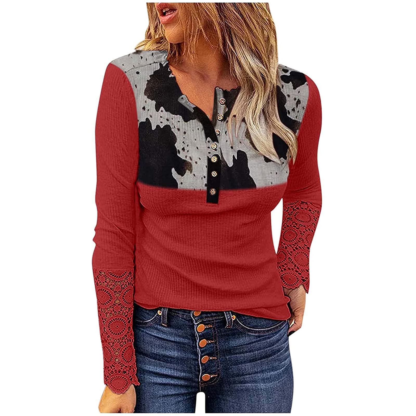 MIVAMIYA Women's Casual Long Sleeve Lace Blouse - Trendy Loose Pullover Tunic Top for Fall | Comfortable Plain T-Shirt Style | Perfect for Office Wear, Date Night & Everyday Outfits