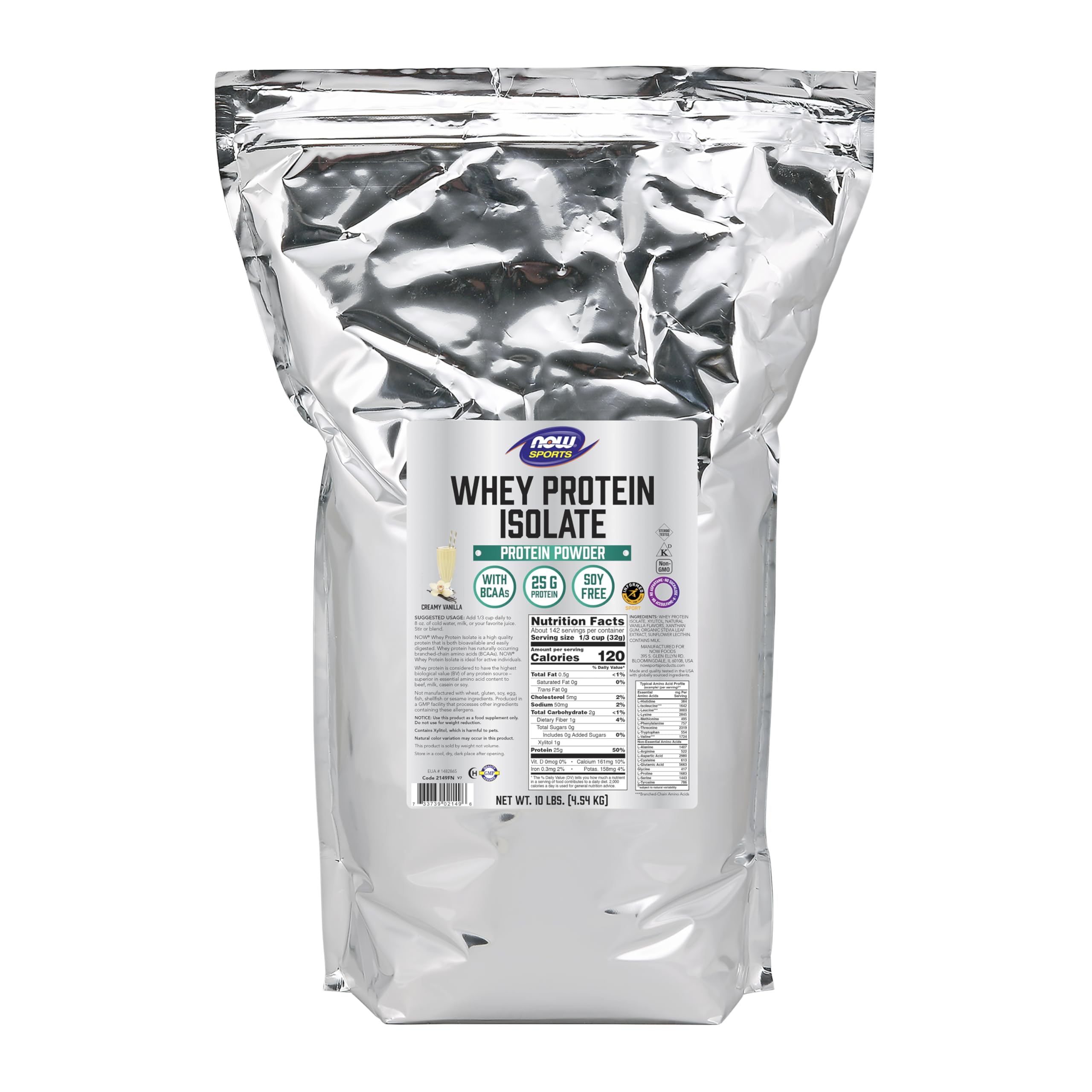 NOW Sports Nutrition Whey Protein Isolate Powder - 25g Protein with BCAAs, Creamy Vanilla Flavor, 10 lb Bulk Size - Post Workout Recovery & Muscle Building Supplement for Athletes & Fitness Enthusiasts