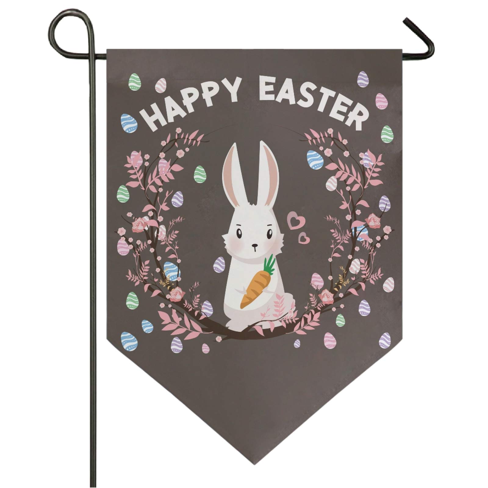Easter Bunny Egg Garden Flag - Double Sided Rabbit Flower Brown Outdoor Yard Decor - 12.5 x 18 Inch - Perfect for Easter Home Decorations & Spring Garden Party