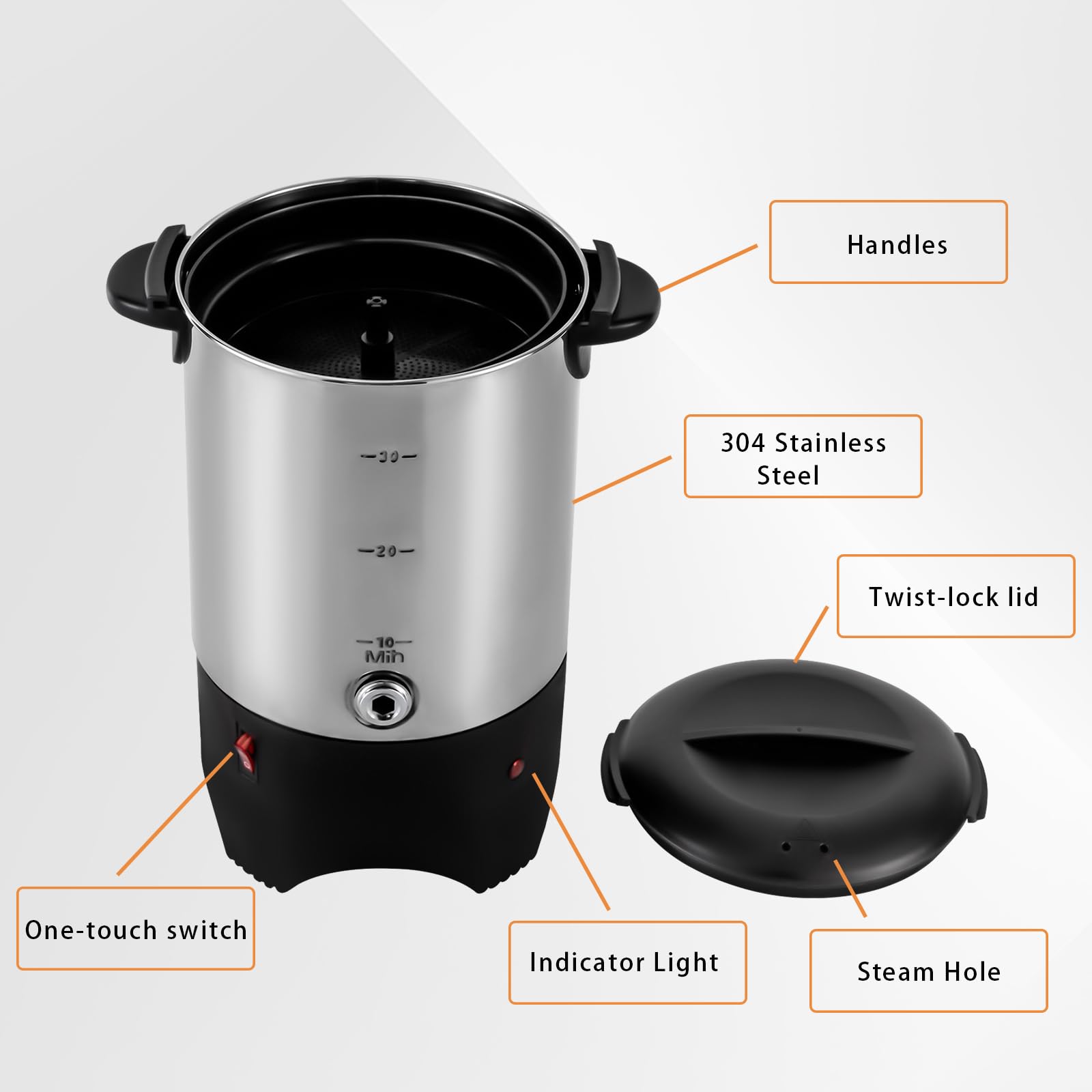 Commercial Grade Stainless Steel 30-Cup (5.2L) Electric Coffee Urn with Plastic Filter & Faucet - 1KW Fast Heating Coffee Maker & Hot Water Dispenser for Home, Office, Wedding, Catering & Large Gatherings - Perfect for Parties, Events and Hospitality Use
