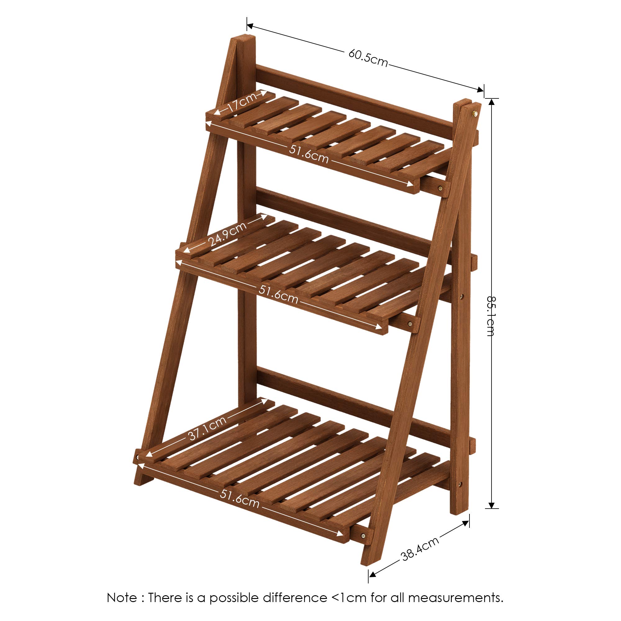 Furinno FG18452 Tioman Hardwood 3-Tier Outdoor Flower Stand - Natural Wood Patio Furniture for Garden, Balcony & Deck Decor