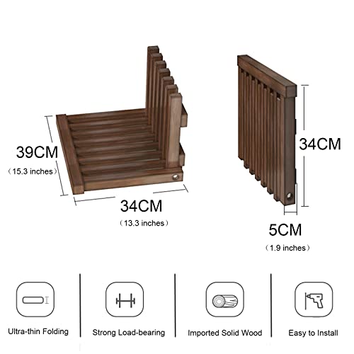 Solid Wood Folding Chair - Wall Mounted Shoe Bench & Invisible Stool for Entryway, Shower Seat - Space Saving Wooden Shoe Changing Stool for Small Spaces, Home & Bathroom Use