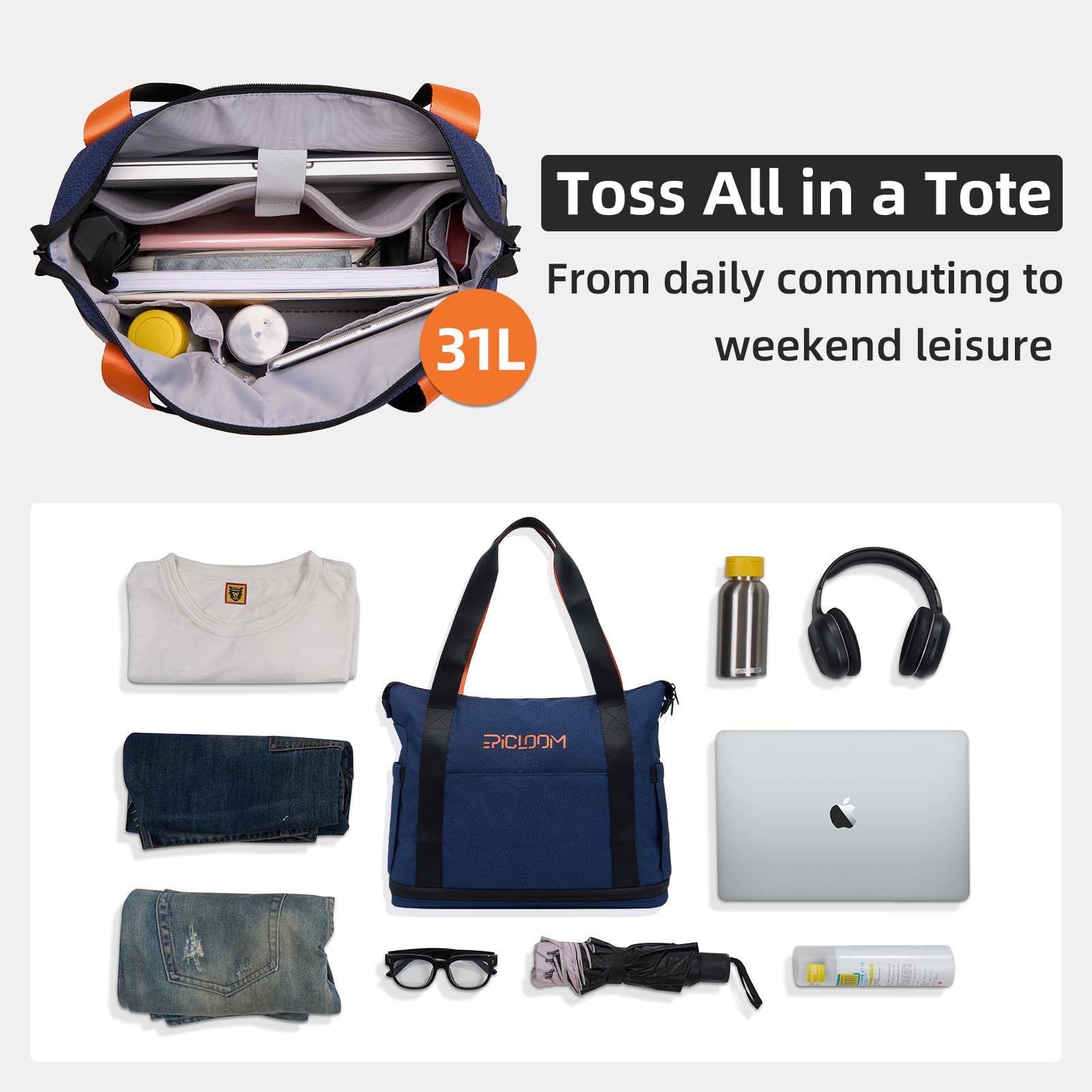 Stylish Durable Tote Bag for Men & Women - 15.6 Inch Laptop Travel Duffel Bag with USB Charging Port - Perfect for Work, Gym, Overnight Trips & Weekend Getaways