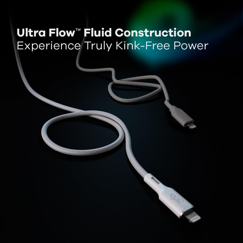 360 Electrical Fluid USB-C to Lightning Charger Cable 5ft - MFi Certified Fast Charging Cord for iPhone 14/13/12/11/X/8, iPad - Durable & Flexible for Home, Office, Car & Travel (Powder)