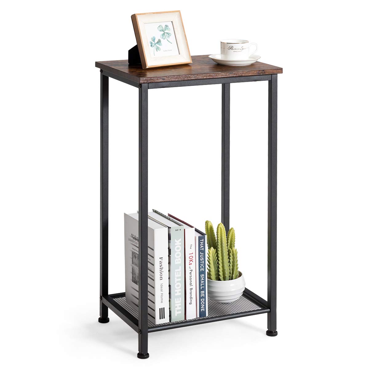 Modern 2-Tier/3-Tier End Table with Metal Mesh Storage - Industrial Style Nightstand for Living Room & Bedroom | Perfect for Small Spaces, Home Office & Apartment Decor
