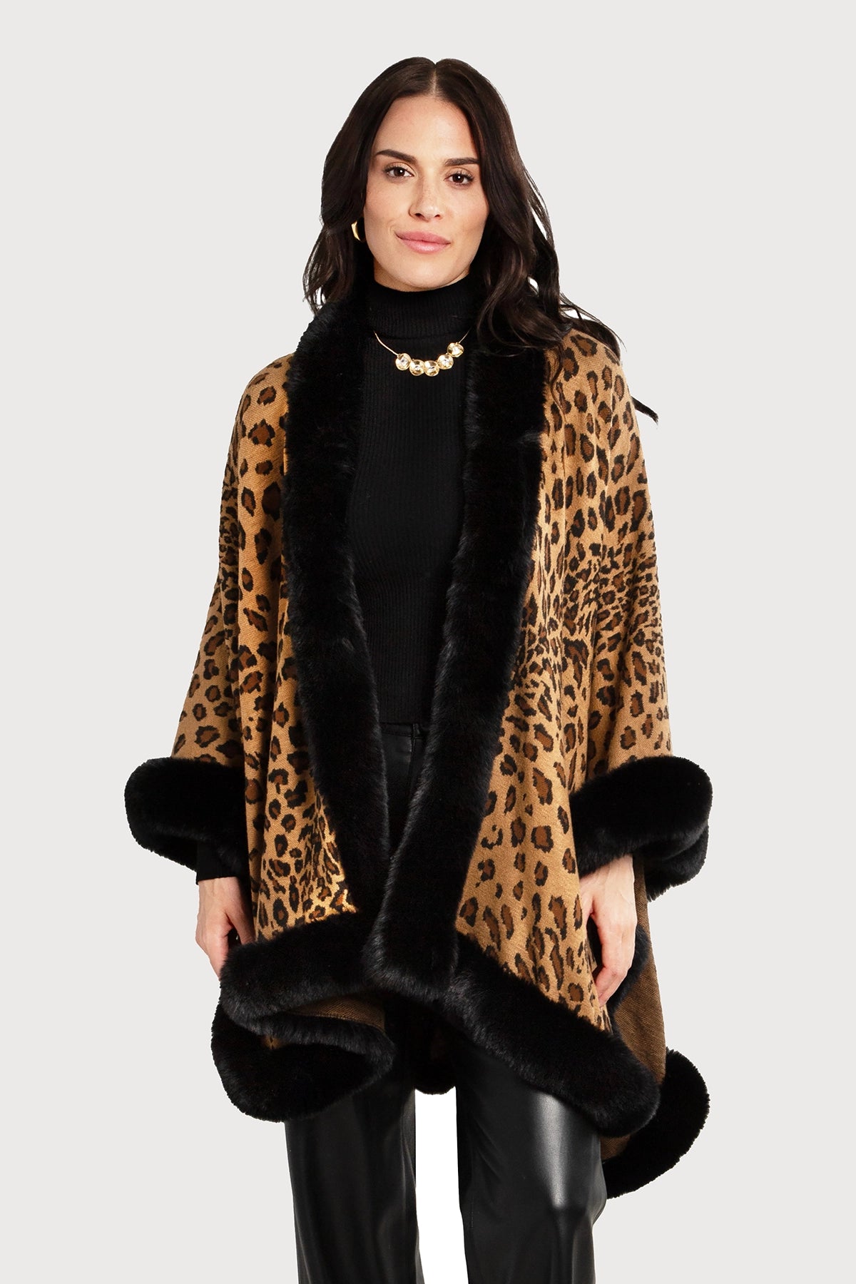 Stylish Cheetah Print Kimono Faux Fur Cape - Soft Winter Shawl Wrap for Women, Perfect for Parties, Weddings & Cozy Evenings