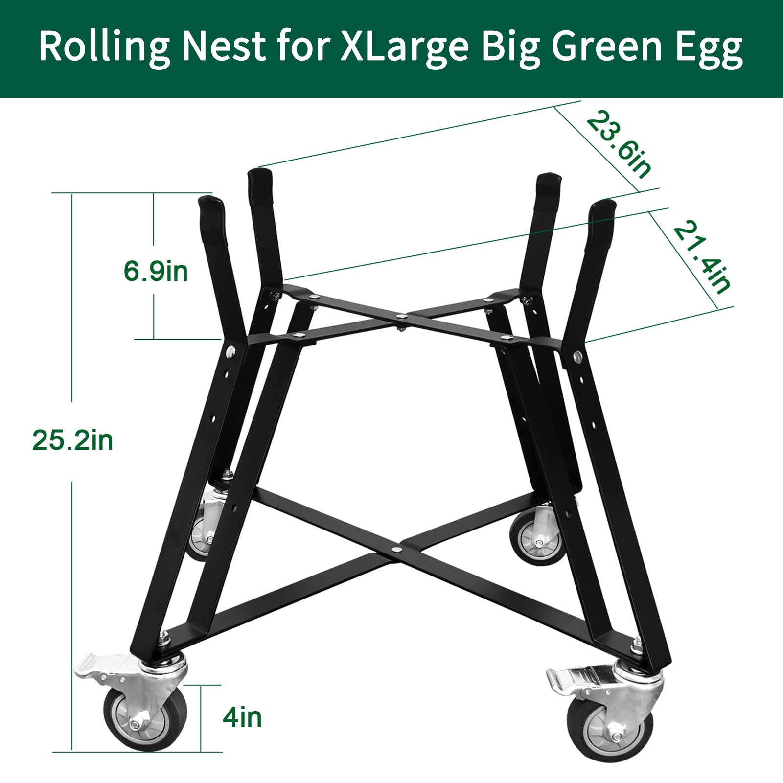 XLarge Big Green Egg Nest – Heavy Duty Rolling Grill Stand with Locking Caster Wheels for BGE & Kamado Joe Smokers | Powder Coated Steel Accessories | Perfect for Outdoor BBQ, Backyard Grilling & Patio Cooking