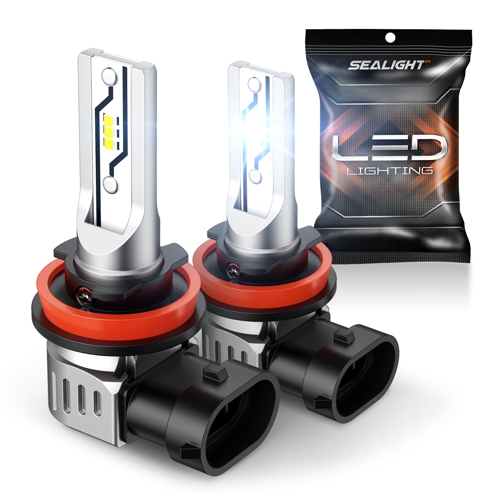 SEALIGHT H11 H9 H16 LED Fog Light Bulbs - 12,000LM 6500K Cool White, Mini Size 1:1 Replacement, Built-in Cooling Fan, Plug & Play - Pack of 2 for Enhanced Visibility in Rain, Snow & Foggy Conditions