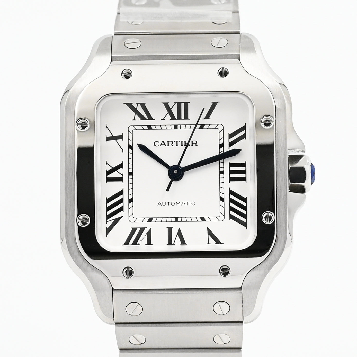 Cartier Santos MM Automatic Watch for Men - Luxury Stainless Steel Timepiece with Date Display - Perfect for Business, Formal Events & Everyday Wear