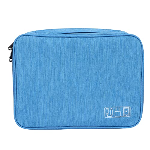 Sky Blue Waterproof Cosmetic Bag - Large Capacity Travel Makeup Organizer with Brush Holder & Cable Storage | Dustproof & Moisture-Proof | Perfect for Vacation, Gym, and Daily Use