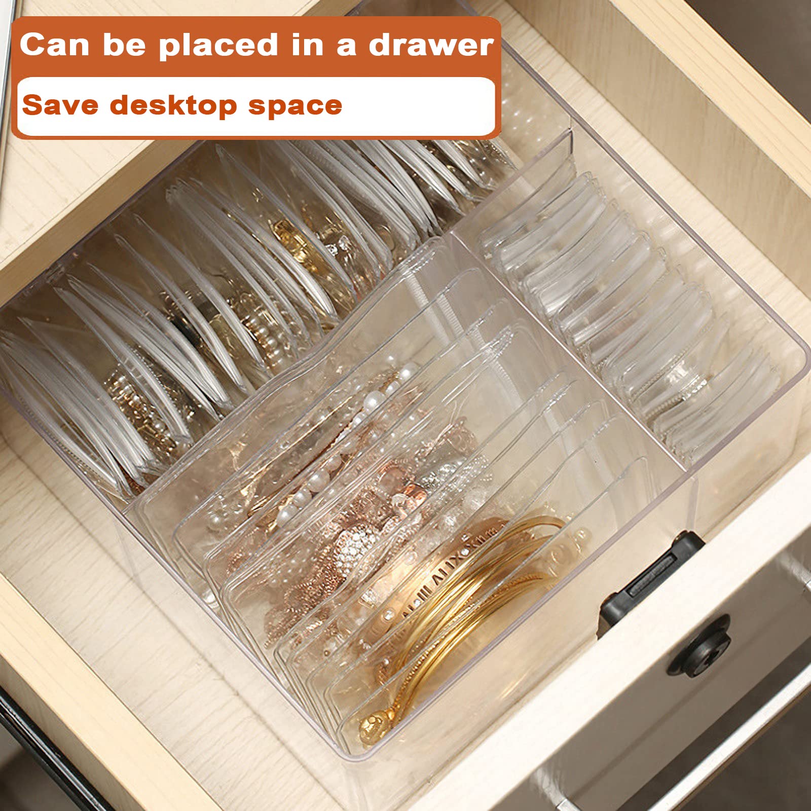 Clear Acrylic Jewelry Organizer Box for Women - 10 Large Bracelet Bags, 30 Necklace Bags & 20 Small Ring/Earring Bags - Perfect for Travel, Home Vanity & Gift Giving