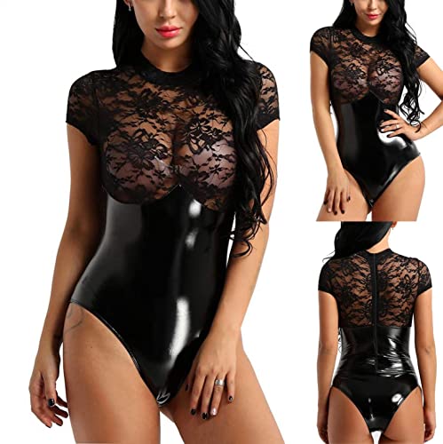 **Sexy Women's PVC Leather Halter Leotard Bodysuit - Wet Look Catsuit with Zipper Crotch for Clubwear & Lingerie | Perfect for Nightlife, Cosplay & Sensual Occasions**