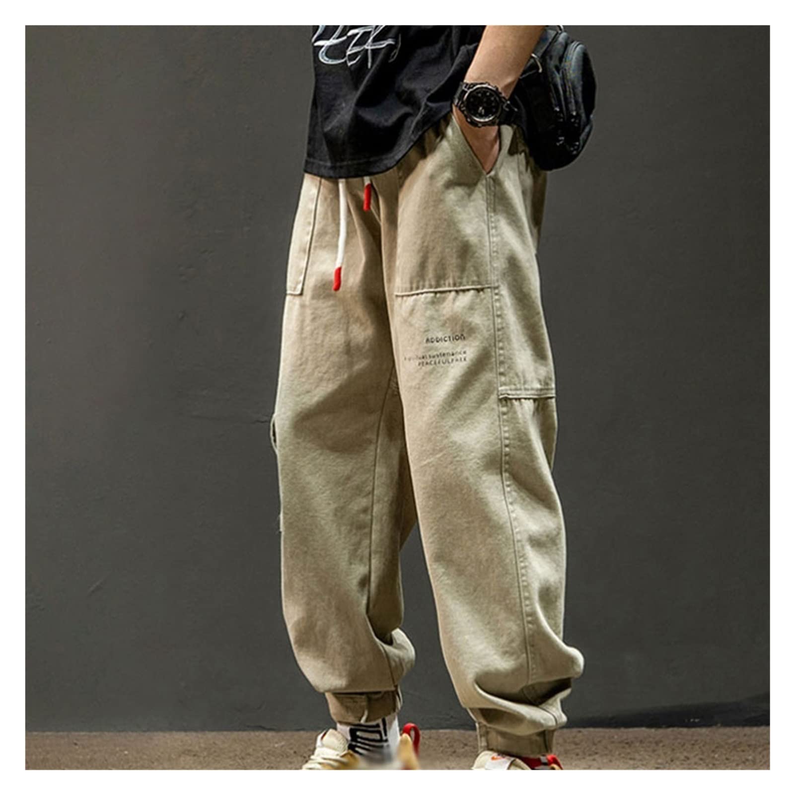 FETION Men's Cargo Jogger Sweatpants - Hip Hop Streetwear Trousers for Casual & Workout | Comfortable & Stylish (Color: A, Size: L) - Perfect for Gym, Running, Street Fashion & Lounge Wear