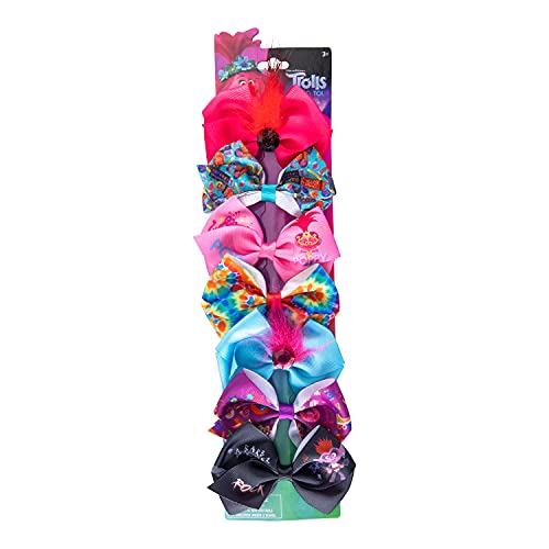 Trolls World Tour Hair Bows for Girls - 7 Assorted Ribbon Barrettes Hair Clips for Kids Ages 3+ | Birthday Party Favors, Dress Up Play Accessories | Perfect for Costumes, School, and Special Occasions