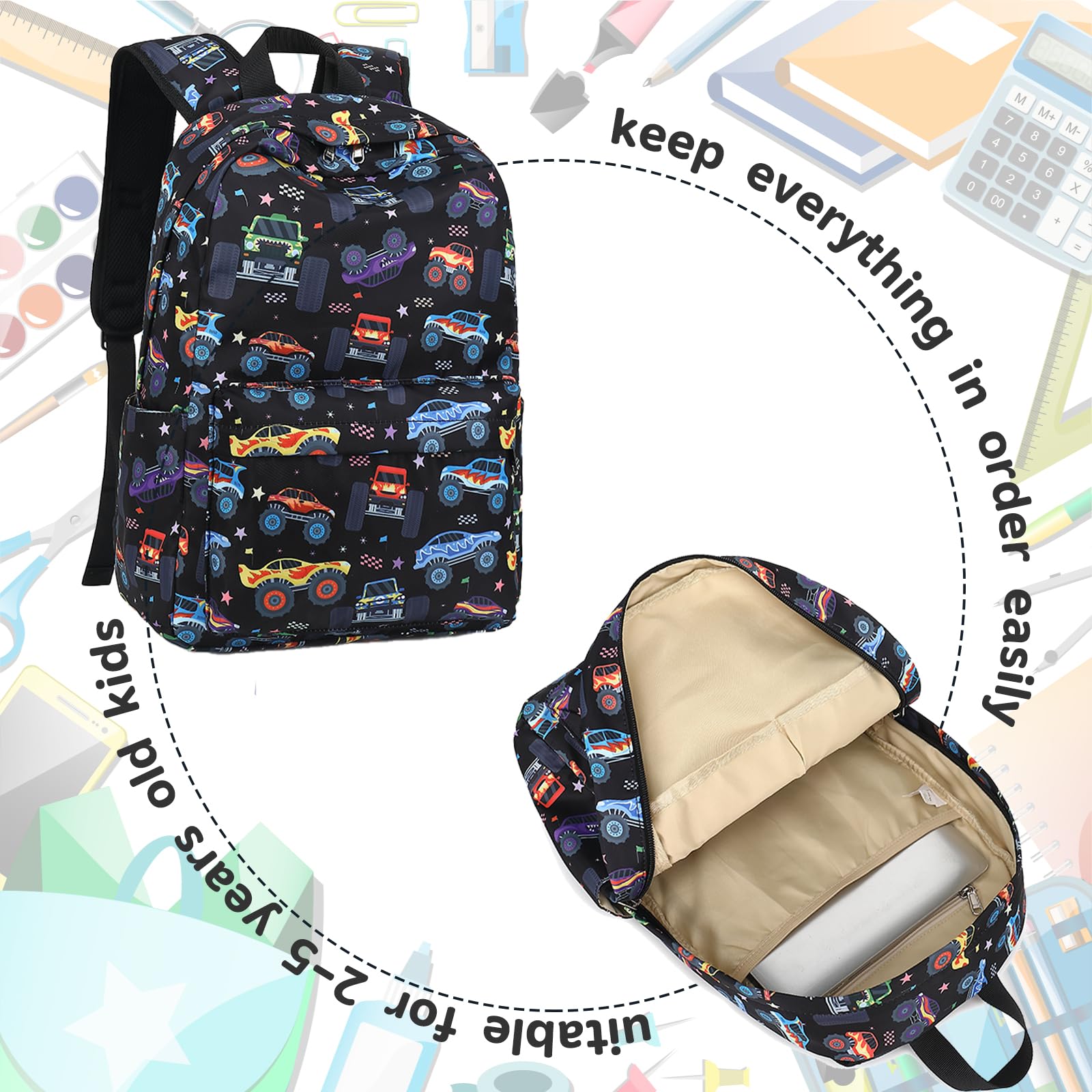 LEDAOU Kids Backpack for Boys & Girls - Lightweight Preschool & Kindergarten School Bookbag with Adjustable Chest Strap - Perfect for Daycare, Travel & Outdoor Adventures