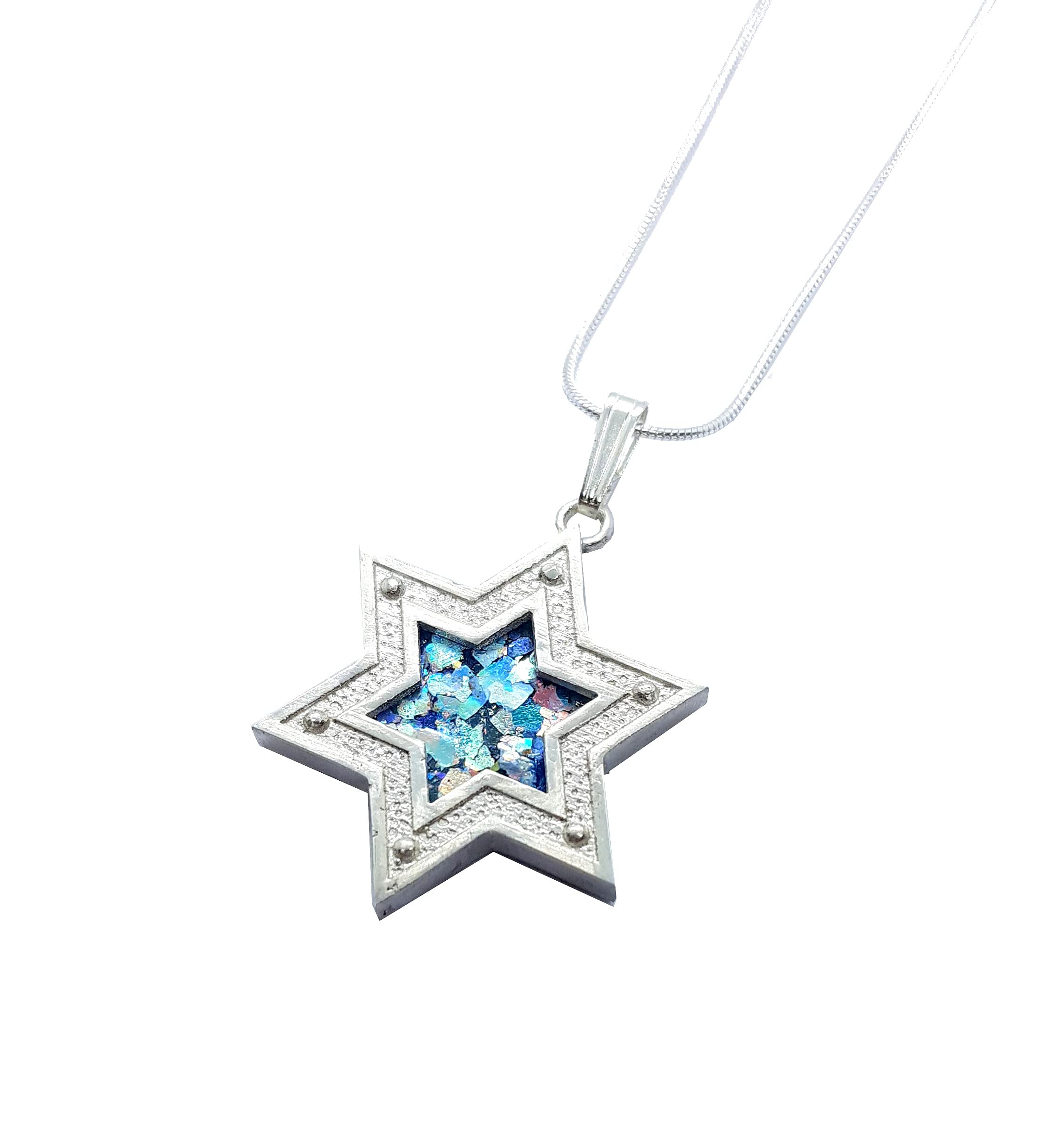 925 Sterling Silver Star of David Pendant with Genuine Roman Glass - Jewish Jewelry Gift for Men & Women - Perfect for Hanukkah, Bar Mitzvah & Religious Occasions