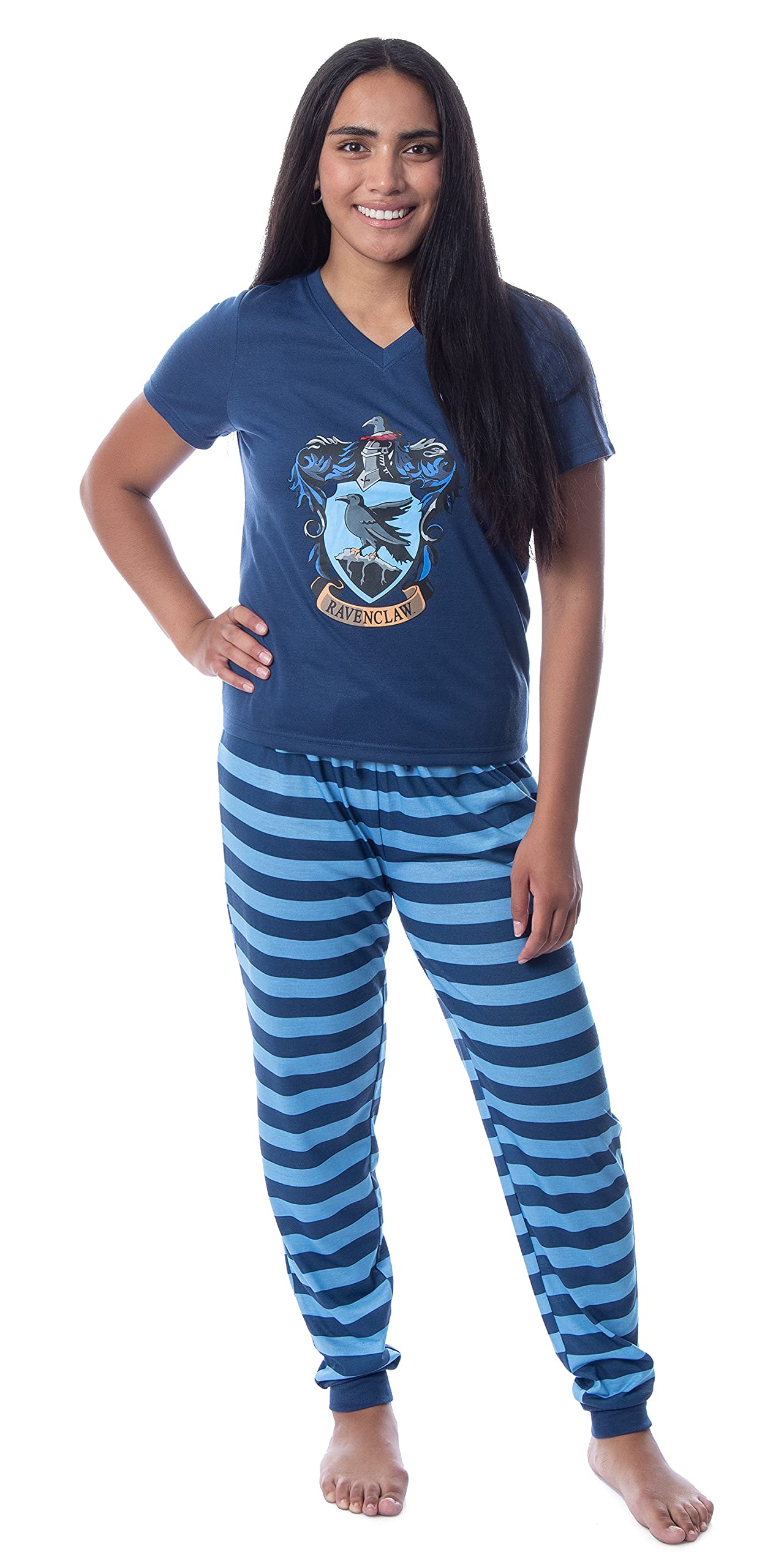 Harry Potter Women's Hogwarts House Crest Jogger Pajama Set - Gryffindor, Slytherin, Hufflepuff & Ravenclaw - Cozy Lounge Pants for Potter Fans & Movie Nights