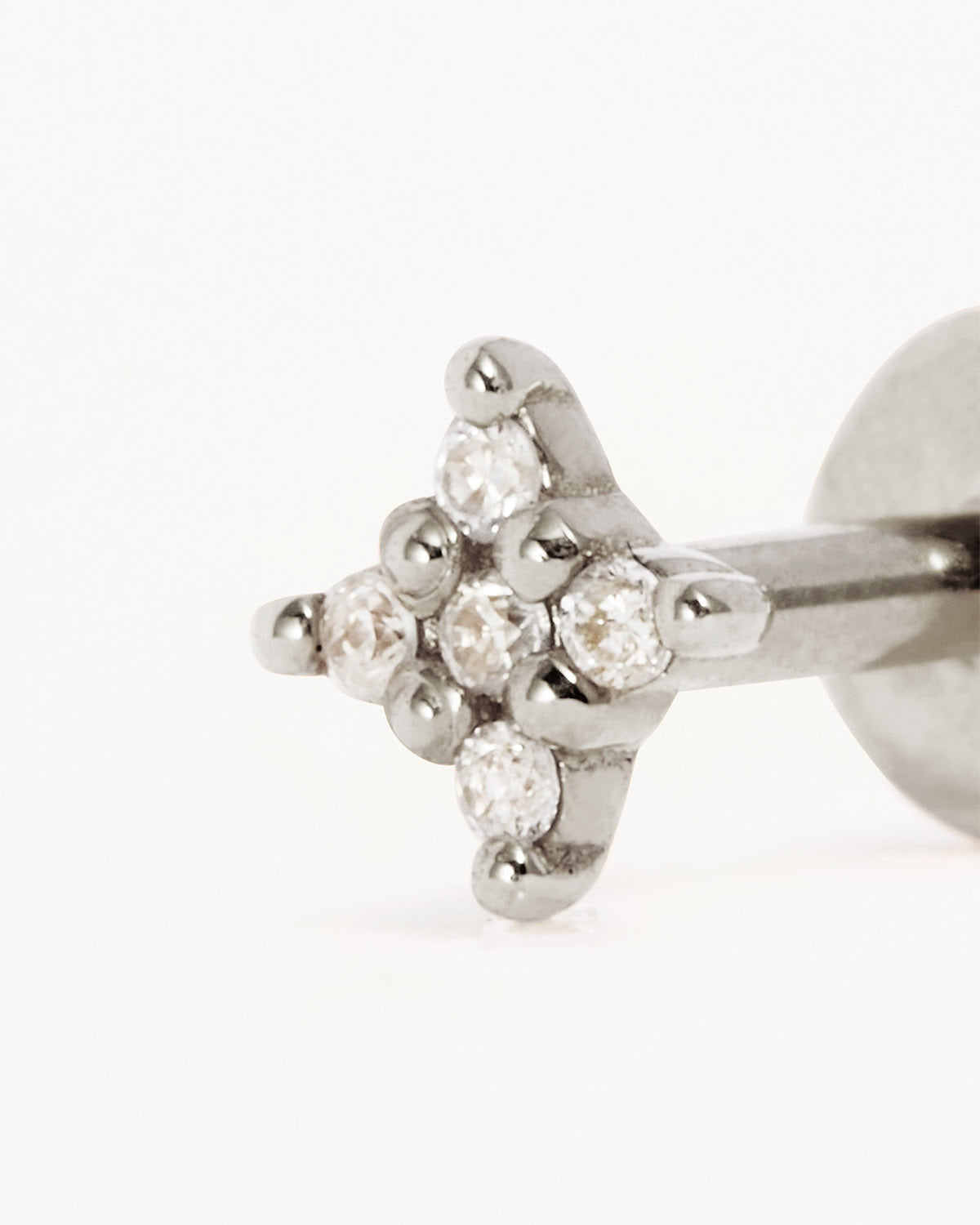 14K Solid White Gold Diamond Sacred Cartilage Flatback Earrings for Women - Elegant Cartilage Piercing Jewelry for Everyday Wear & Special Occasions